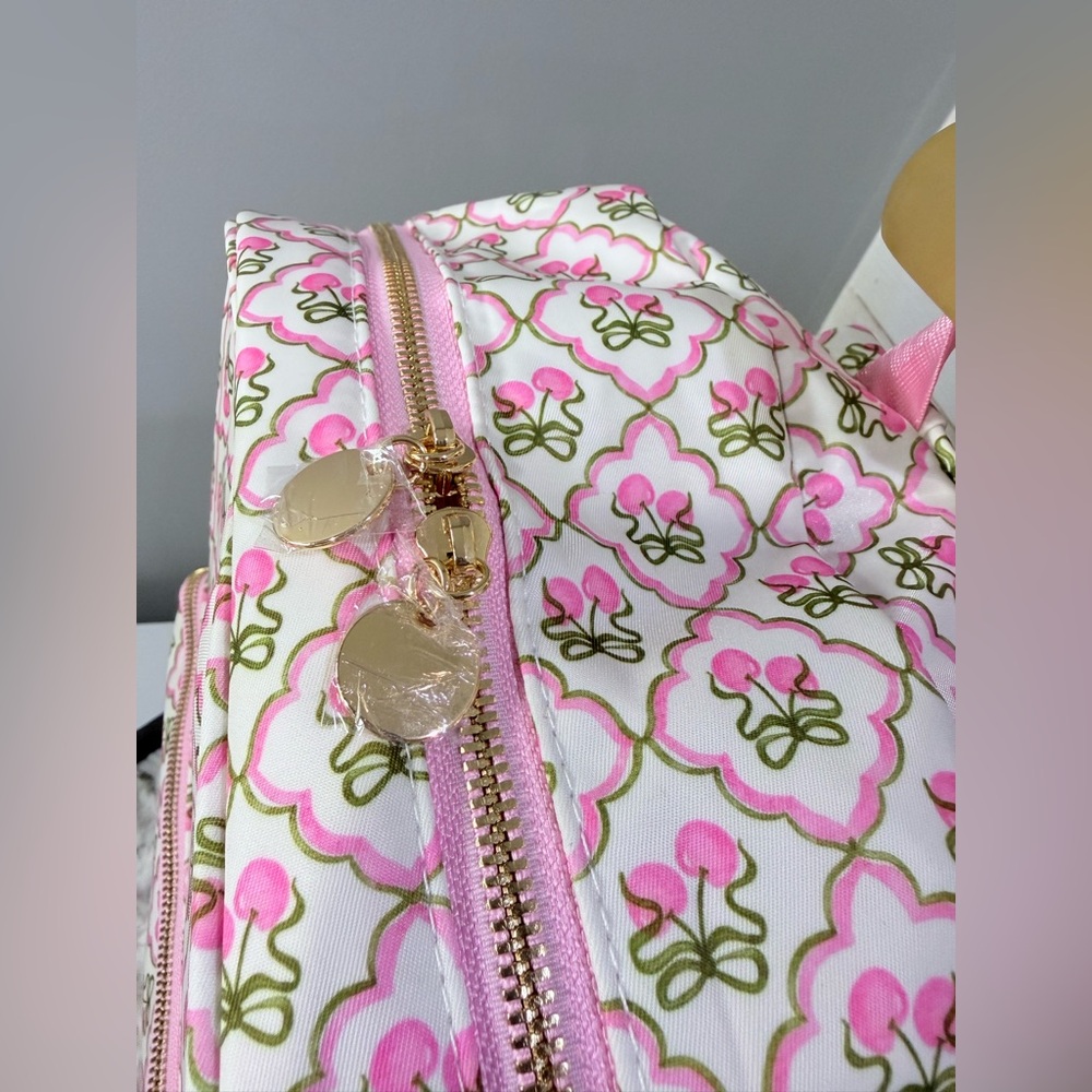 Kawaii Cherry Bow Diamond Pattern Backpack White‎ Pink Red 15”x12”x5” NWT - Picture 5 of 8